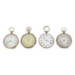 Four silver fob watches,