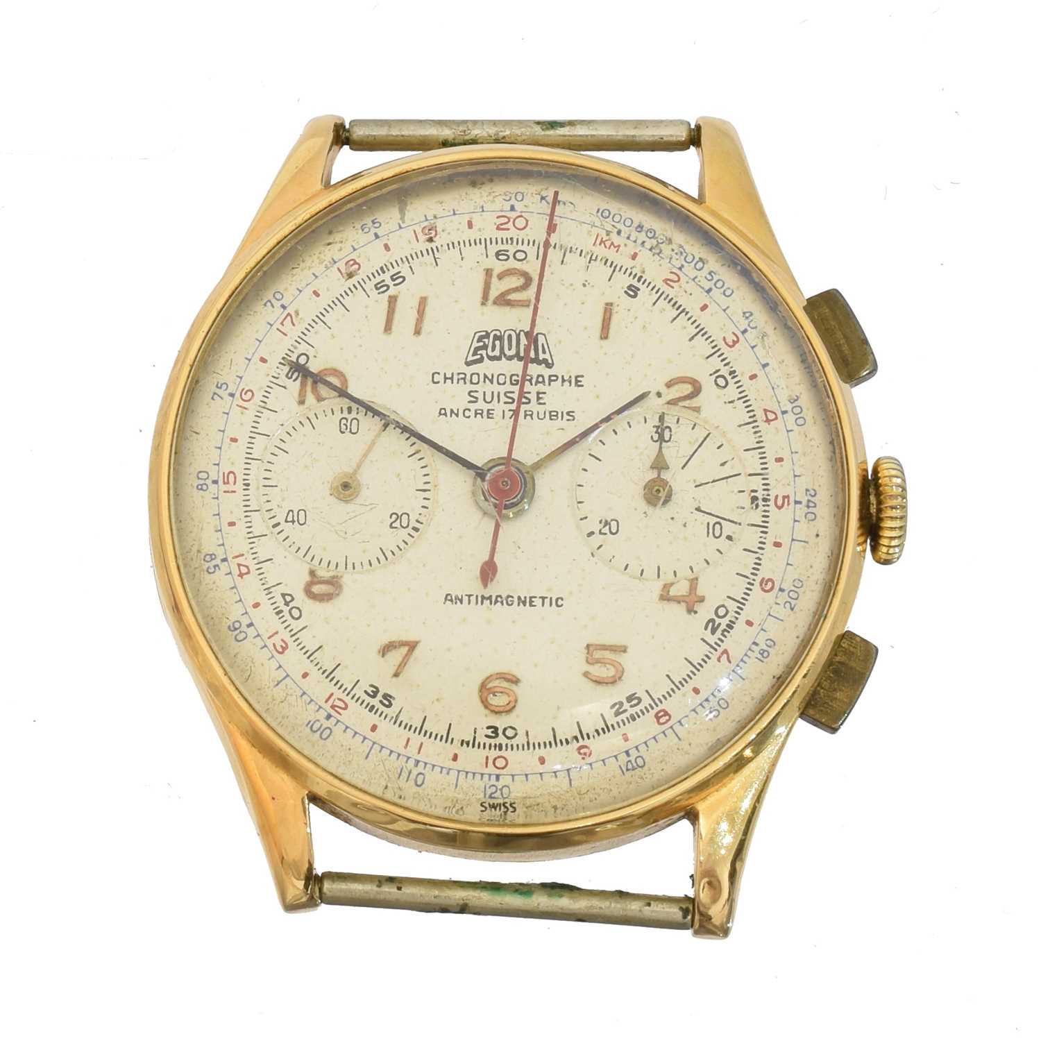 A 1950s 18ct gold Egona chronograph wristwatch,