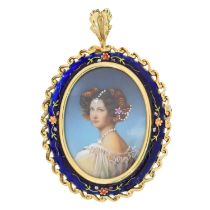 An 18ct gold enamelled portrait miniature brooch,