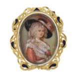 An 18ct gold enamel miniature brooch,