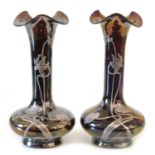Pair of Early 20th Century Art Nouveau Silver Overlay Vases