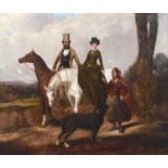 Joseph Dunn (British 1806-1860) Horses and riders, possibly Queen Victoria and Albert in a rural lan