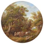 Robert Burrows (British 1810-1883) Rural lane with timber wagon