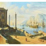 John L. Chapman (British 1946-) Continental harbour scene with figures
