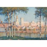 Albert Moulton Foweraker (British 1873-1942) "The Afterglow, Palace of the Popes, Avignon"