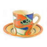 Clarice Cliff Bizarre 'Sunrise' Pattern Coffee Can & a Bizarre Saucer