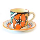 Clarice Cliff Bizarre 'Latona Bouquet' Pattern Coffee Can & Saucer