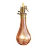 Copper and brass powder flask by M. Marsh of Sheffield,