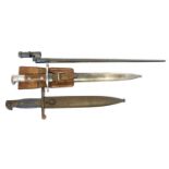 Three bayonets, to include a Schmidt Rubin M1918 bayonet and scabbard with leather frog, the ricasso