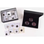 One boxed set of three Roman Antoniniani and assortment of other ancient coins.