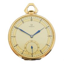 A 14ct Omega open face pocket watch,