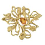 A 9ct gold citrine brooch by Cropp & Farr,