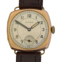 A 1940s 9ct gold Cyma manual wind wristwatch,