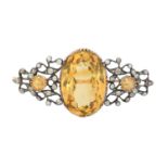 A citrine and diamond brooch,