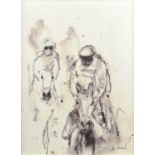Tim Steward (British 1975-) Horse racing study with two horses and jockeys