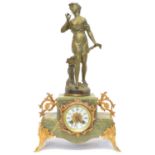 Late 19th century Onyx and Gilt Metal Mantel Clock With figure after Anfrie