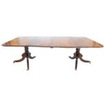 Mid 19th century Regency design mahogany twin pedestal extending dining table