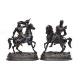 Two French mounted spelter knights