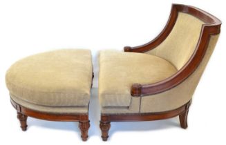 20th century upholstered loveseat and footstool