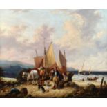 William Shayer (British 1787-1879) Beach scene with numerous figures