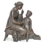 19th century French bronze figure depicting a mother and child