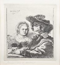 After Rembrandt van Rijn (Dutch 1606-1669) Two figures at a table