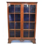 Edwardian mahogany, oak and boxwood strung bookcase