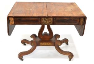 Regency rosewood and brass inlaid sofa table