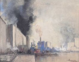 Cecil Arthur Hunt (British 1873-1965) "An Industrial Harbour"