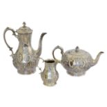 A Victorian silver three piece tea set,