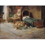 David Willis (British 19th/20th century) Interior scene with dogs and sleeping baby