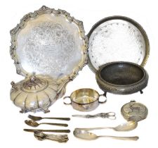 A selection of silver plate and pewter items,