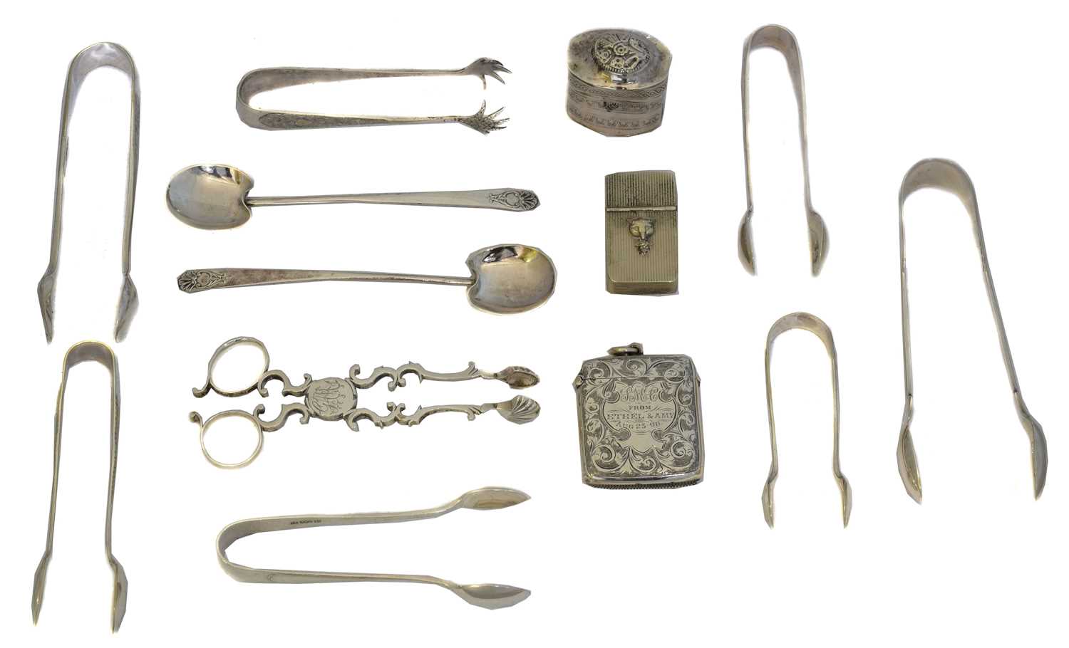 A selection of silver and white metal items,