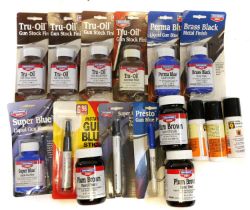 Ex shop stock Birchwood Casey Tru-oil, Brass Black, Plum Brown, Perma blue, also touch up pens etc.