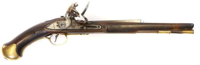 Reproduction flintlock sea service pistol stock and action, no barrel.