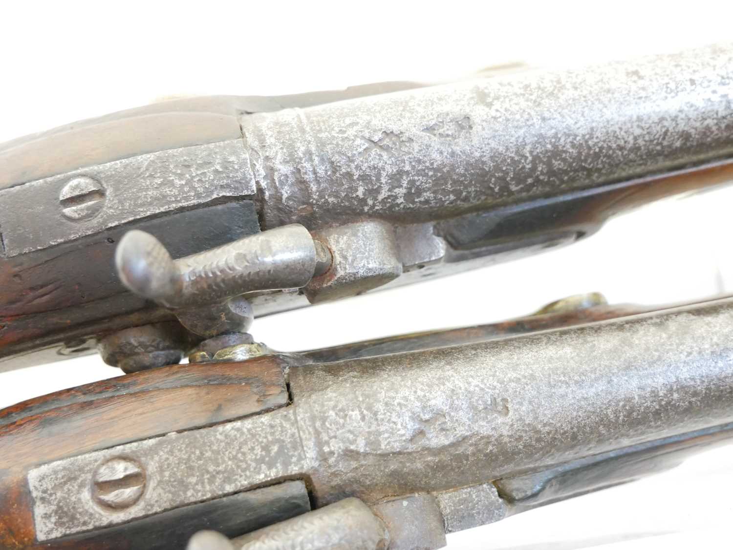 Matched together pair of percussion pistols - Image 8 of 11