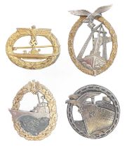 Four German Third Reich Navy badges