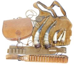 Collection of shooting leather work and muzzle loading accessories.