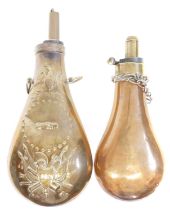 Two copper and brass powder flasks