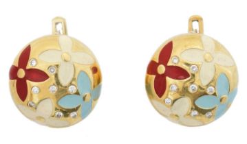 A pair of Italian enamel and diamond earrings,