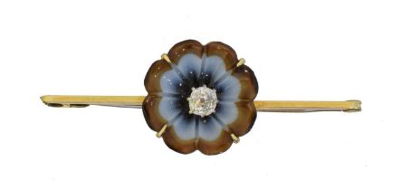 An early 20th century diamond and banded agate brooch,