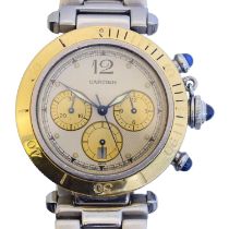 A steel and gold Cartier Pasha chronograph quartz wristwatch,