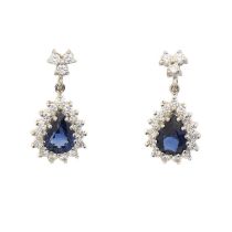 A pair of 18ct gold sapphire and diamond drop earrings,