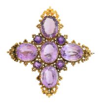 A 19th century amethyst cross brooch,