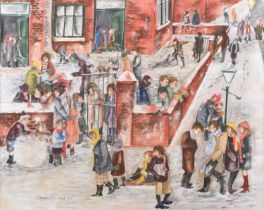 Elizabeth R. Hunt (British 20th century) "Winter Scene, Collyhurst"