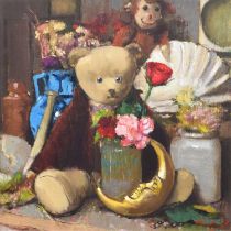 Bohuslav Barlow (Czechoslovakia 1947-) "Teddy with Blue Vase"