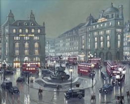 Steven Scholes (British 1952-) "Piccadilly Circus, London looking West 1958"