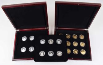 Two cased Aircraft and Shipping Silver Proof Coin Collections, Solomon Islands.