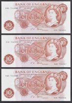 Three consecutive Series "C" Portrait Issue (February 1967), Ten Shillings banknotes (3).