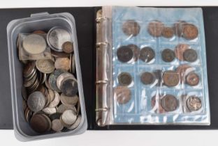 Assortment of various coins and tokens, some in sleeves and albums.